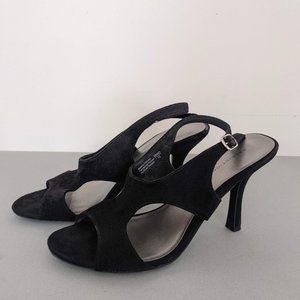 Predictions Black Suede Stiletto Heels with Adjustable Strap 2.5in